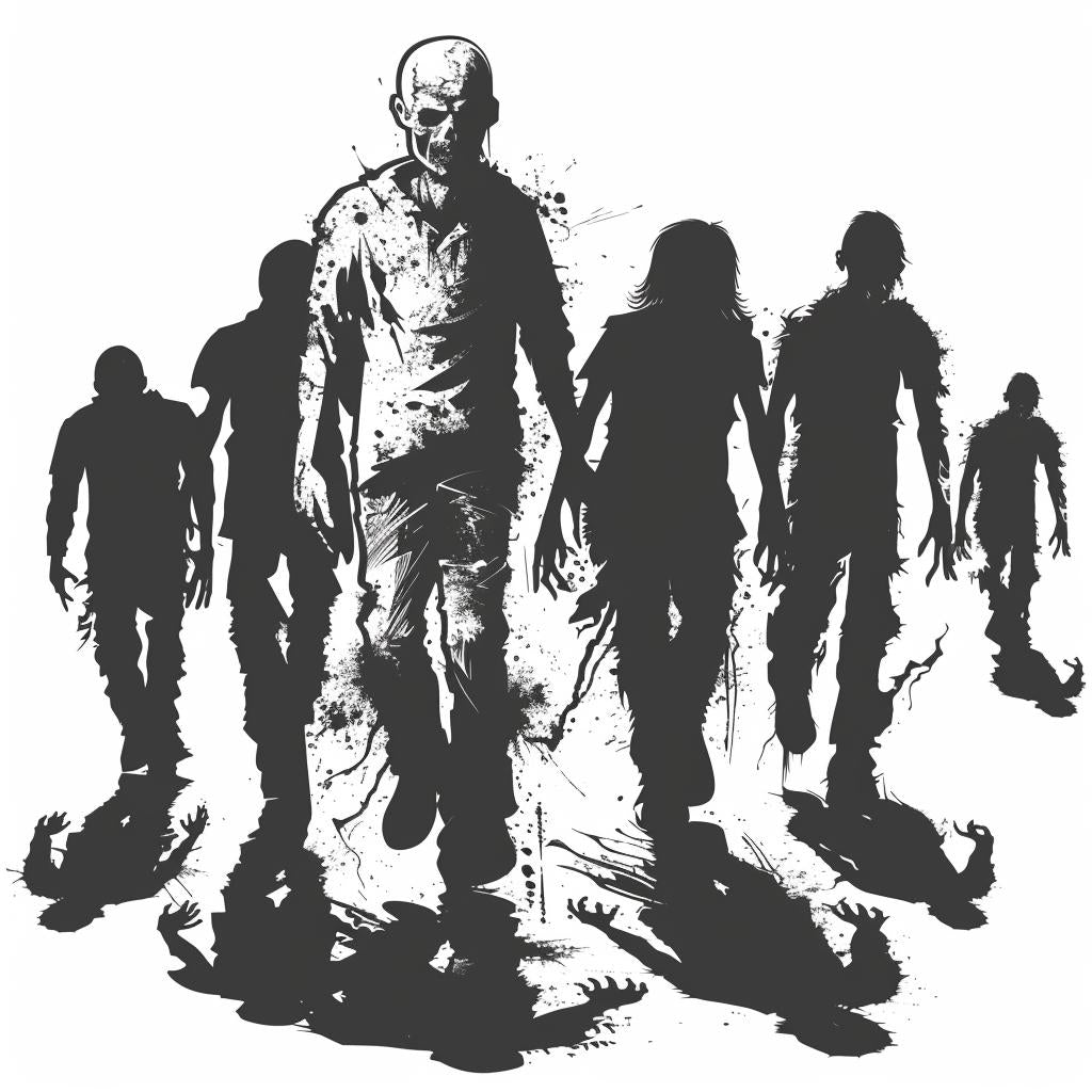 silhouette  zombies  walking  blackwhite  icon  vintage  emblem  svg  vector  linocut 951824
