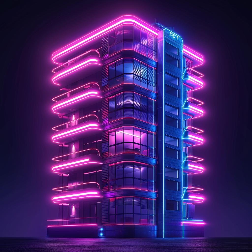 مبنى نيون مستقبلي، هندسة معمارية واقعية، معزول، أضواء حضرية حديثة داكنة 938230
