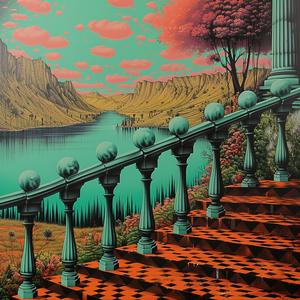 staircase  lake  minimal  chromolithography  perspective  geometric  illusionistic  Escher  calm  dreamlike 1037614