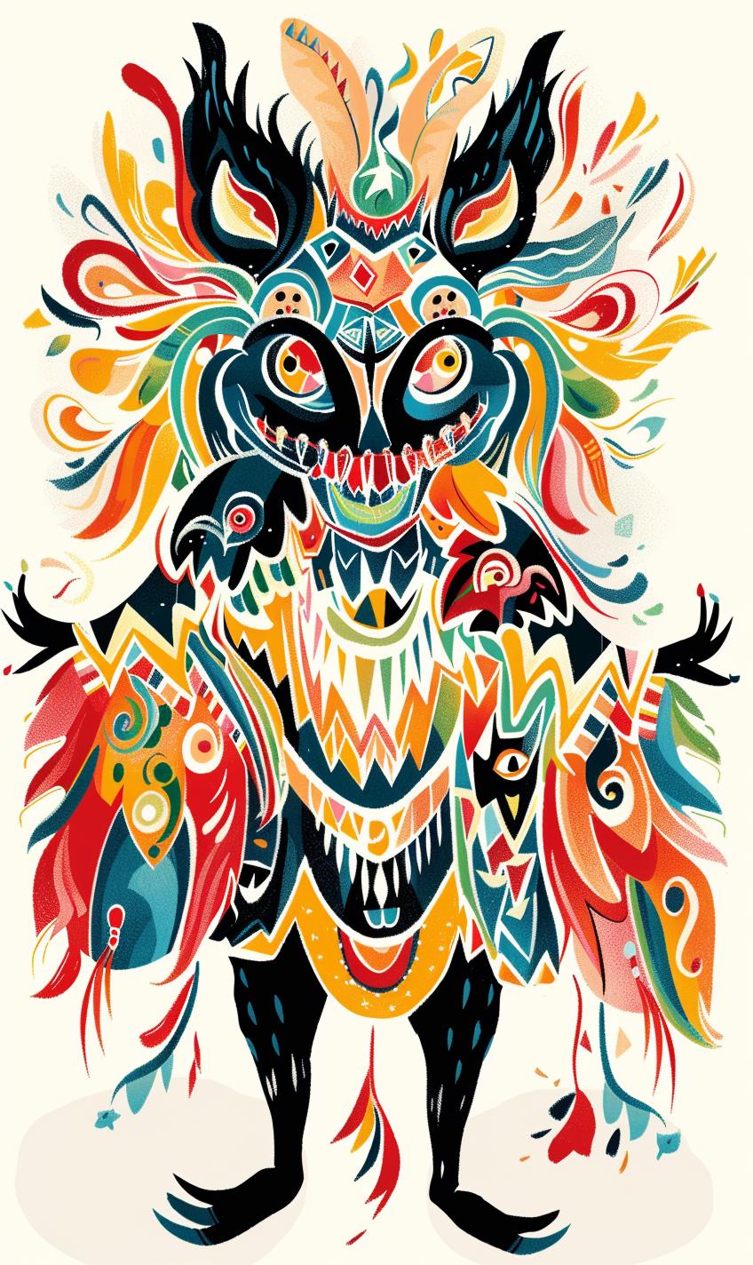 creature  GrimReaper  bat  Kachina  doll  abstract  painting  colorful  fantasy  design 940744