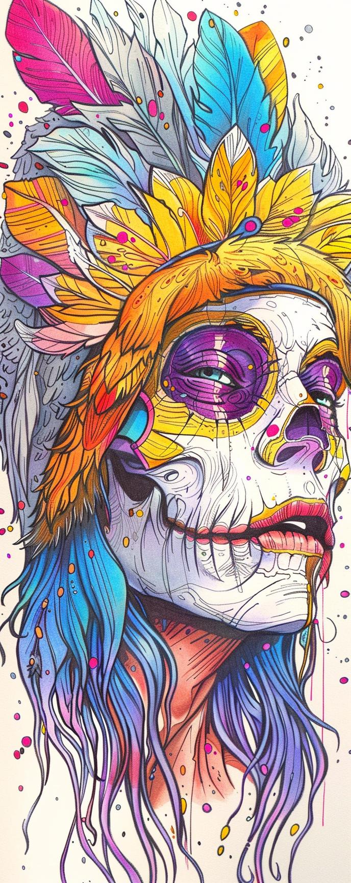 drawing  creature  Grim Reaper  Kachina  mythical  fantasy  colorful  feathers  unique  blend 940778