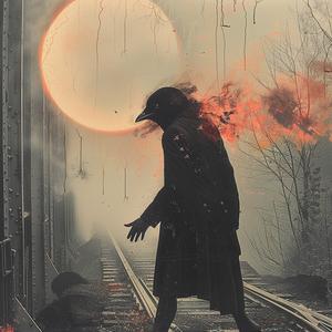 man  moon  railroad  chromolithography  nocturnal  mystical  landscape  loneliness  dramatic  focus 1039387