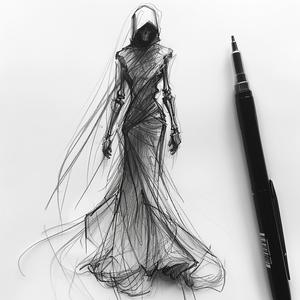 fashion  drawing  Grim  Reaper  catwalk  hood  dress  stylized  illustration  art 1071526