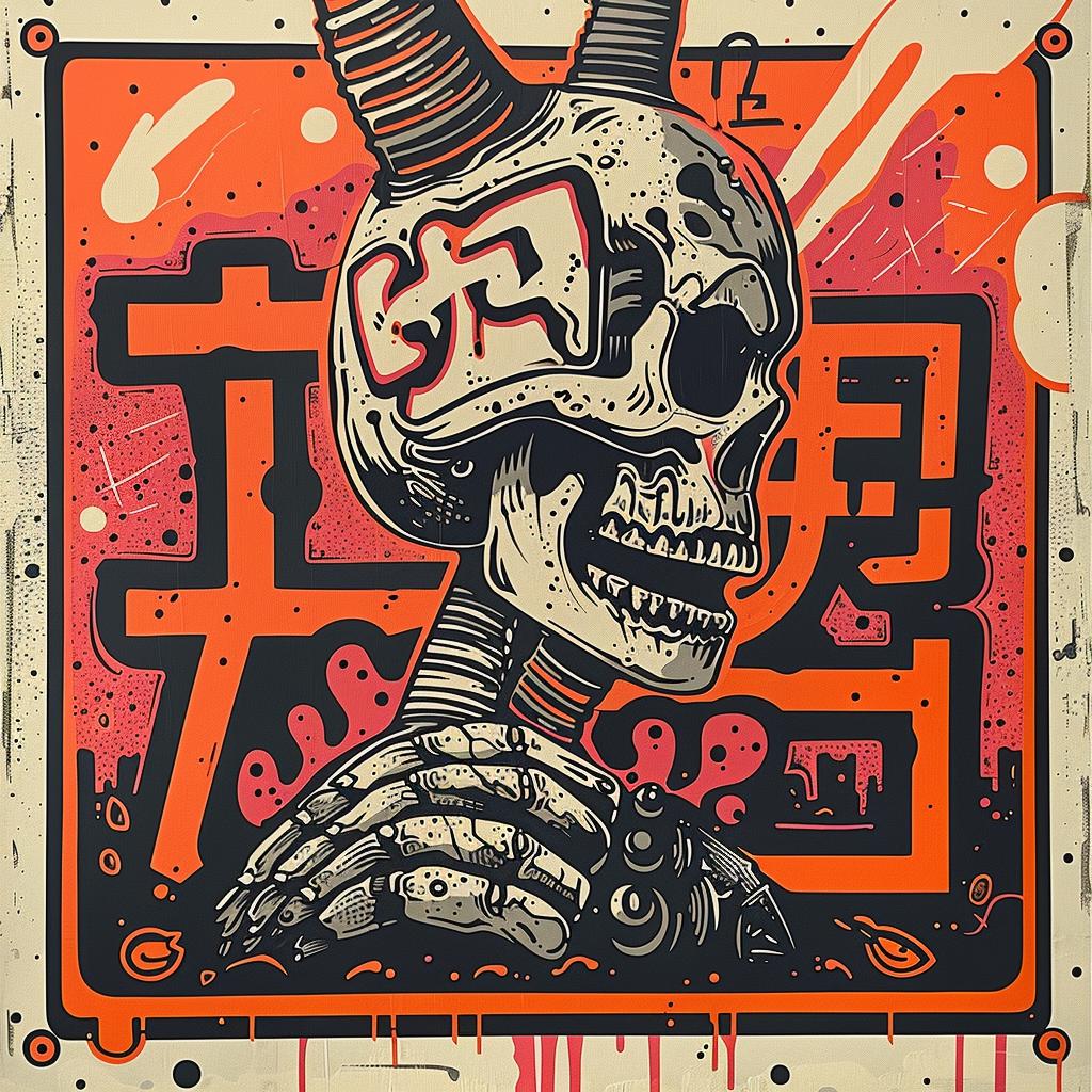 poster  skull  robot  aggressive  streetwise  design  graphic  art  Japanese  imagery 948825