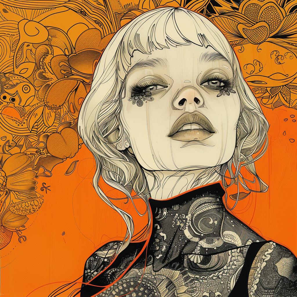 drawing  woman  tattoos  orange  background  elements  badge  dark  symmetry  art 928894