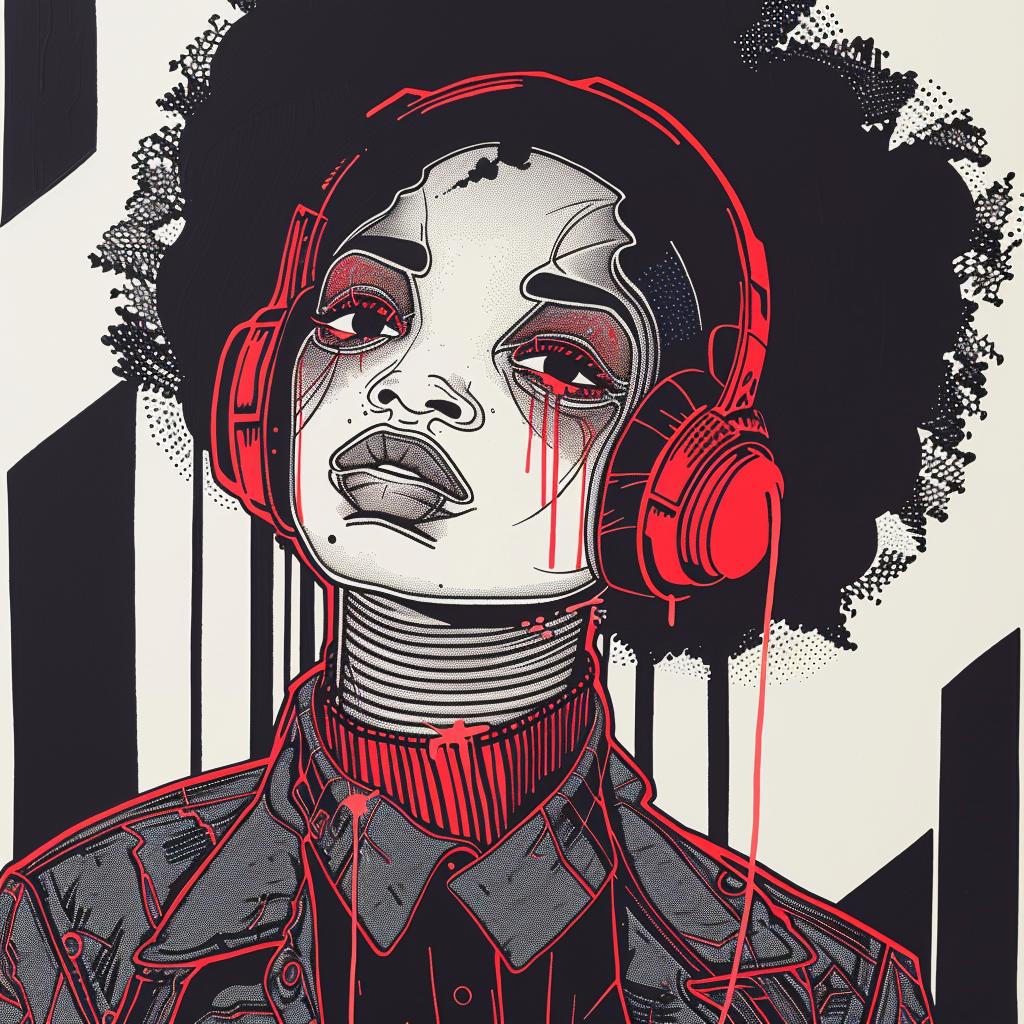 Pop  Art  DJ  afro  headphones  makeup  dripping  black  woman  portrait 939144