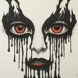 Dada  art  creature  eyes  dripping  makeup  airbrush  highlights  white  background 1072885