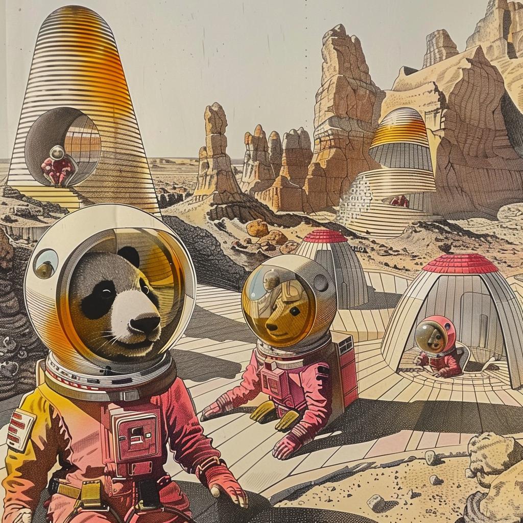 mars  pandas  space  painting  suit  cosmic  imagination  artwork  whimsical  cute 959670