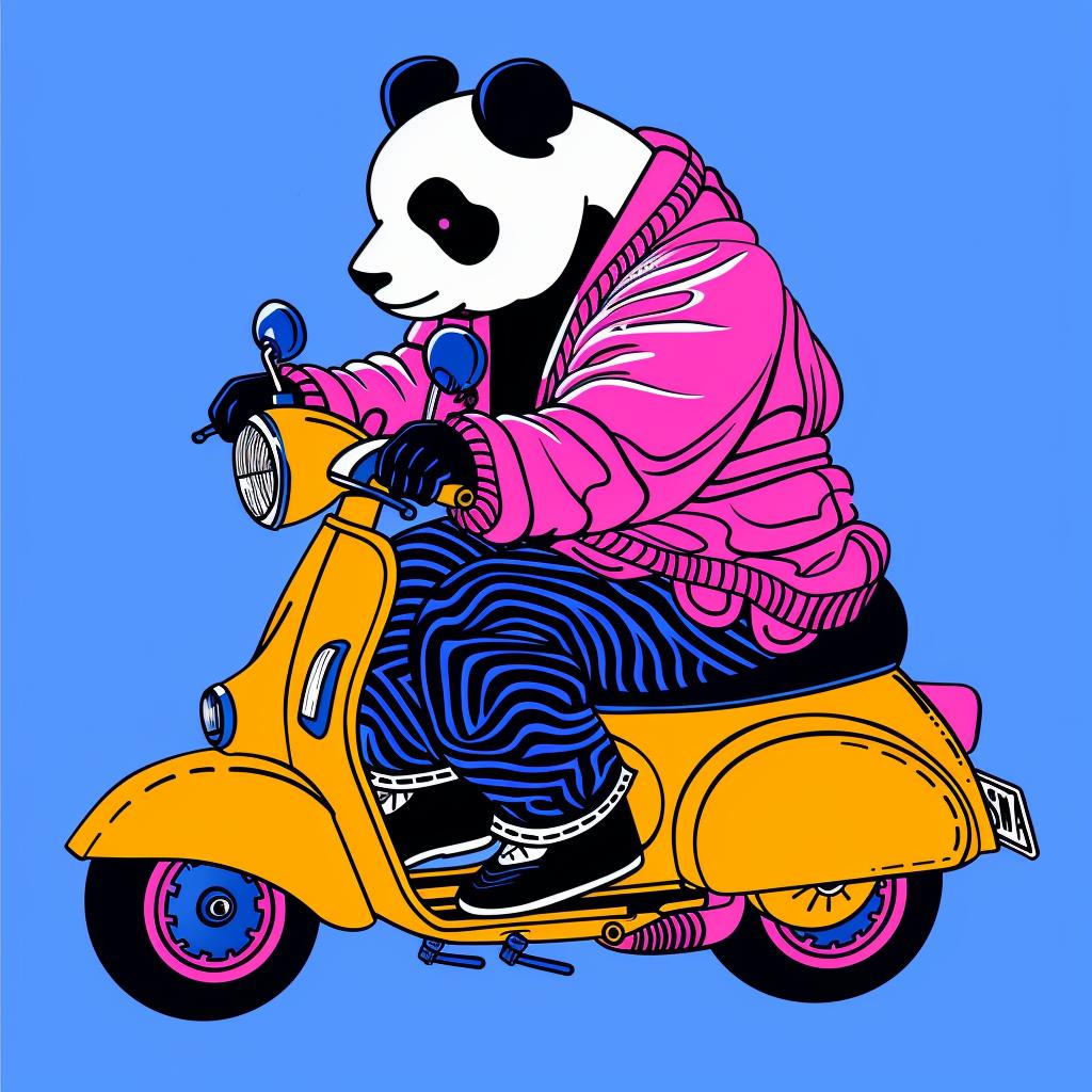 panda  scooter  bear  blue  background  fun  illustration  cute  animal  playful 1021925