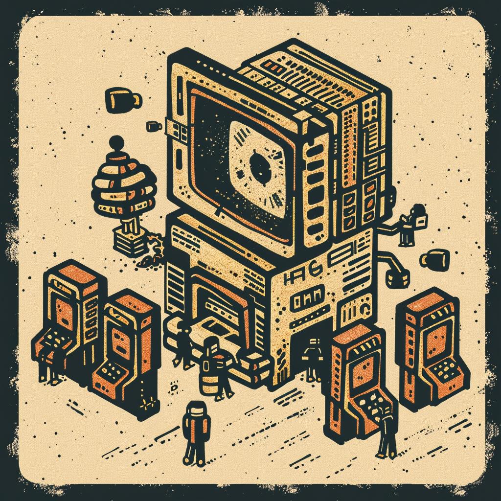 isometric  line  drawing  film  projector  architecture  futuristic  muted  colored  people 943621