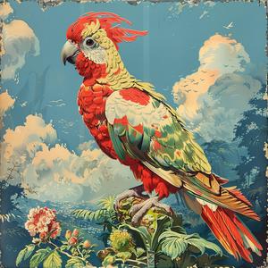 chromolithography  parrot  branch  birds  nature  colorful  exotic  tropical  illustration  vivid 1060374