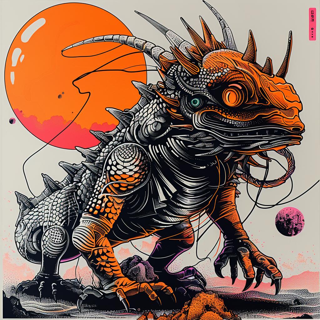 lizard  orange  black  sun  japanese  background  creature  nature  art  vivid 948543