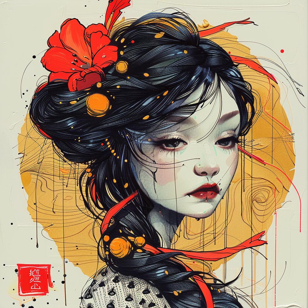 woman  black  hair  flowers  painting  vibrant  beauty  nature  artistic  feminine 947690