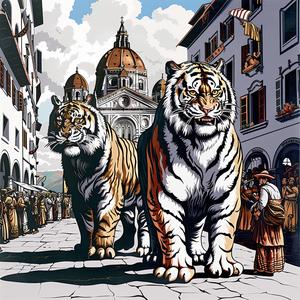 tigers  street  building  chromolithography  urban  wildlife  nature  realism  art  animals 1048905