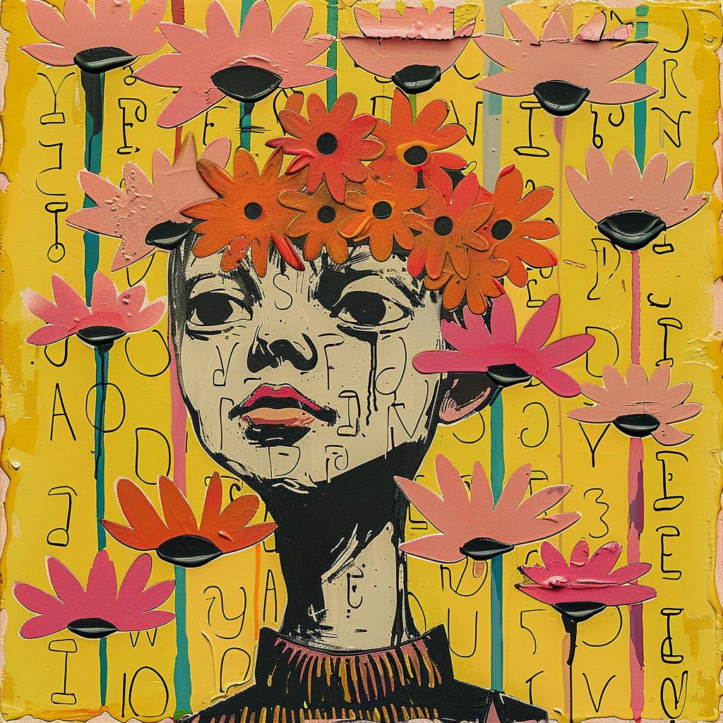 encaustic  painting  flowers  woman  colorful  impasto  portrait  whimsical  vibrant  art 950929