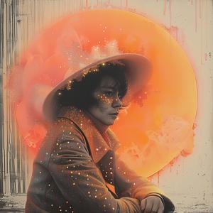 woman  hat  bench  orange  sun  painting  chromolithography  glitter  calm  stylized 1039274
