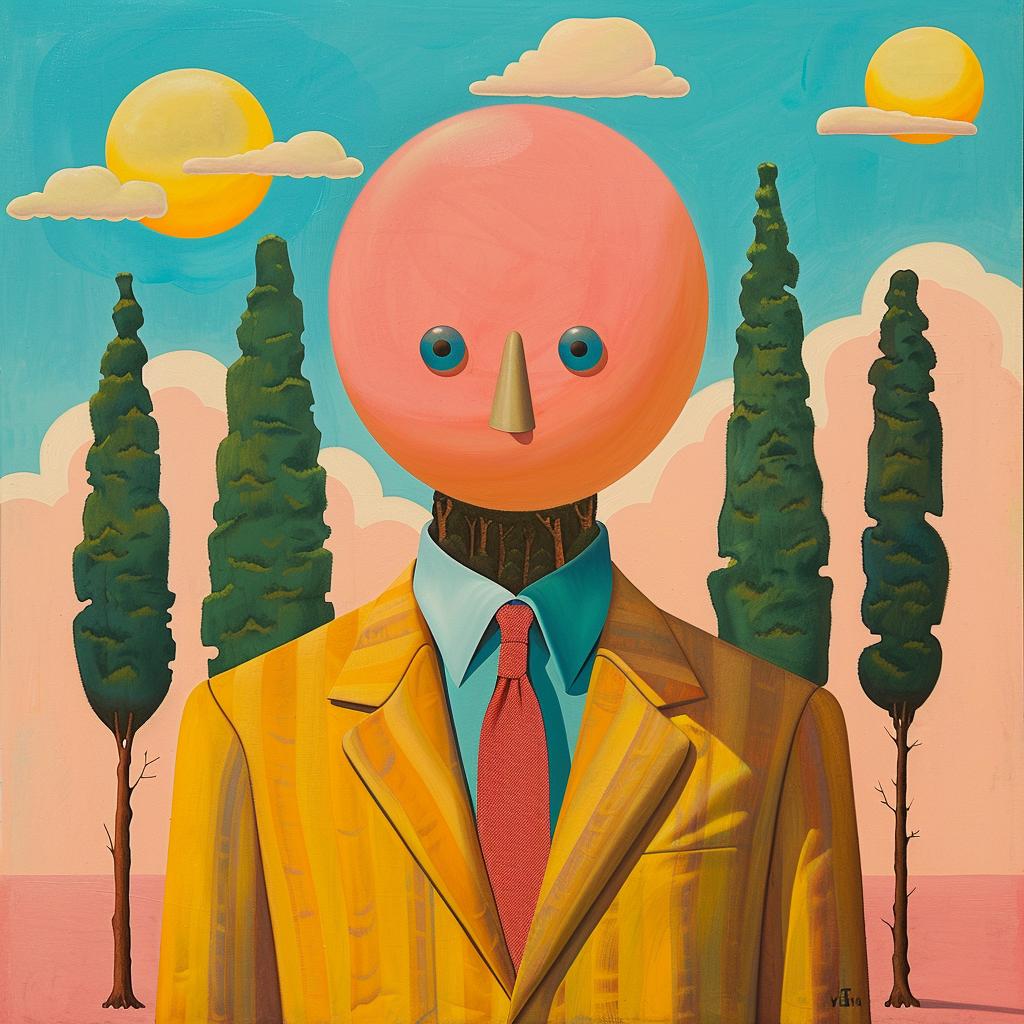 surreal  man  suit  pink  head  creative  albumcover  whimsical  illustration  playful 1017534