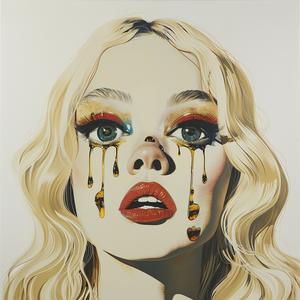 Pop  art  model  blonde  tears  makeup  background  dripping  surreal  emotive 1074397