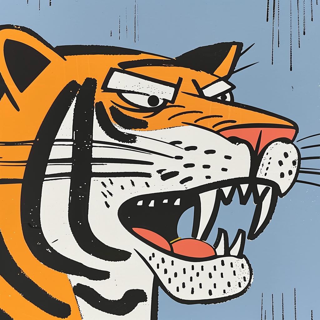 snarling  tiger  cartoon  mouth  open  illustration  colorful  animal  dynamic  bold 1027328