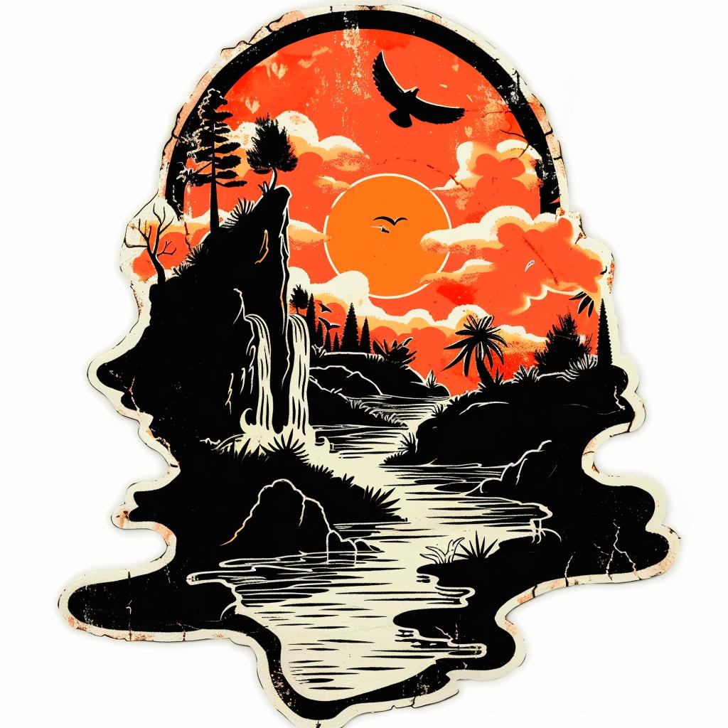 sunset  waterfall  sticker  surreal  vintage  illustration  tattoo  flash  nature  landscape 927686