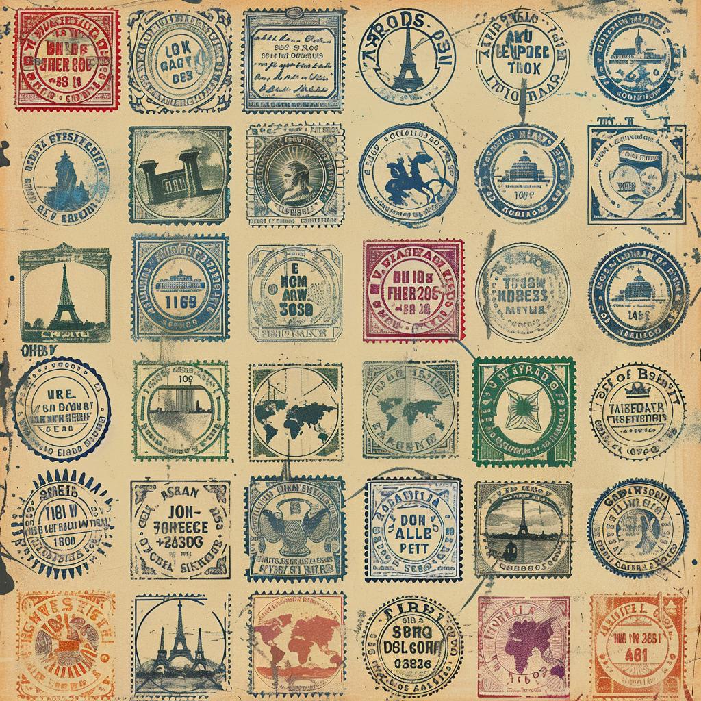 vintage  stamps  world  distressed  vector  collection  design  sheet  postage  art 918178