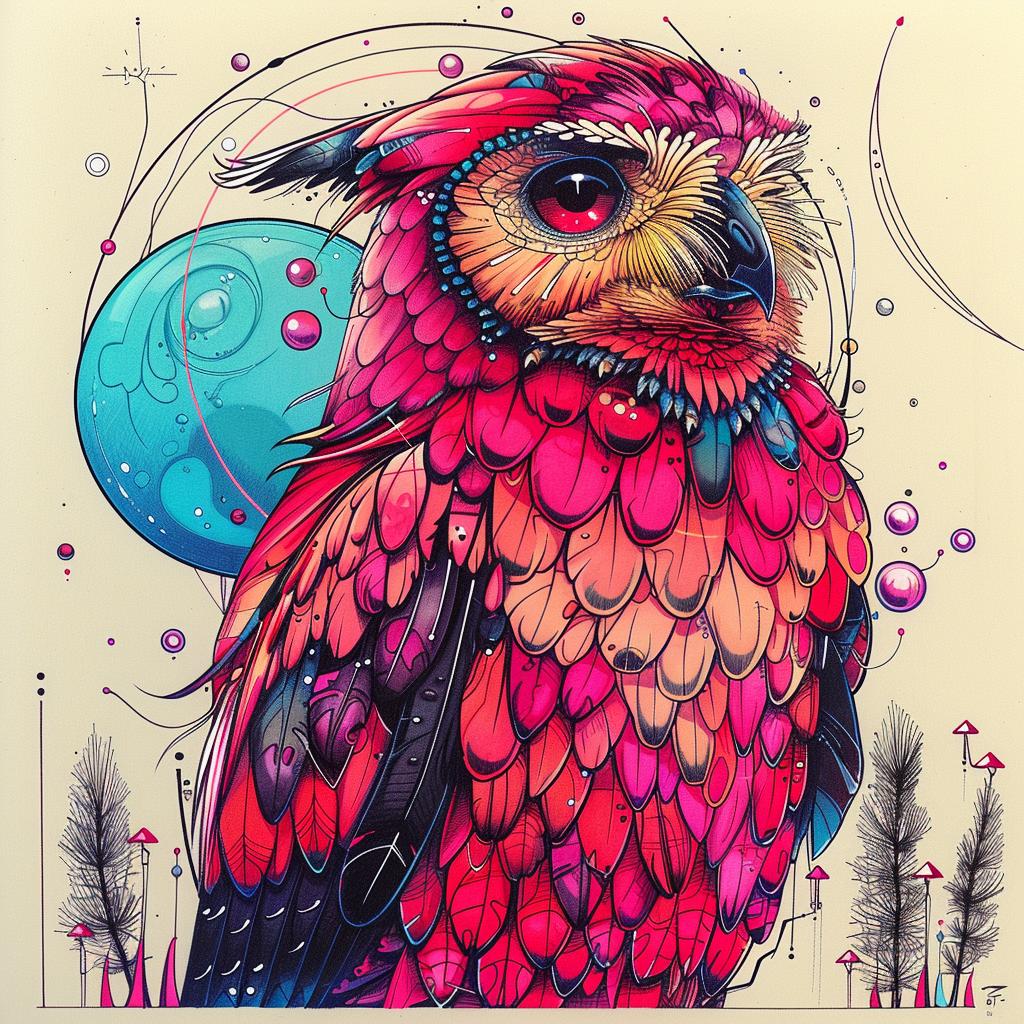 owl  feathers  colorful  pink  minimal  art  whimsical  bold  design  creative 941425