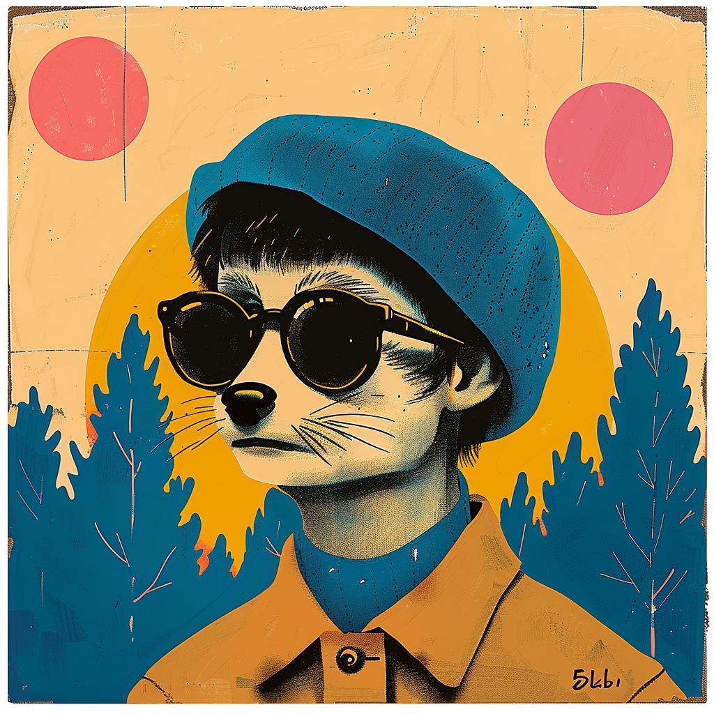 surreal  album  cover  cat  sunglasses  hat  creative  vibrant  modern  art 1018741