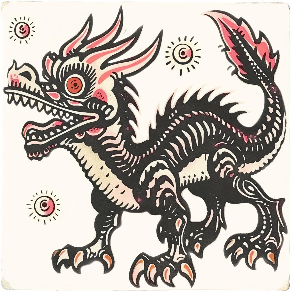 mythical  creature  dragon  hybrid  black  white  red  unique  fantastical  art 933181