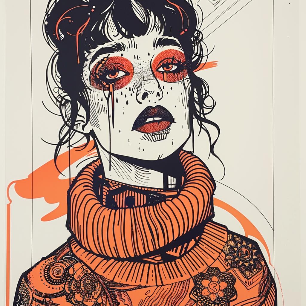 Pop  Art  woman  orange  eyes  four  makeup  sweater  drawing  Troy 939361