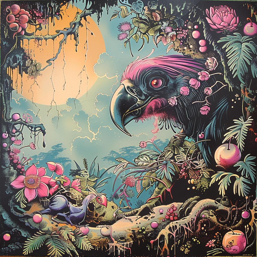 painting  bird  jungle  flowers  colorful  nature  vibrant  flora  tropical  chromolithography 924654