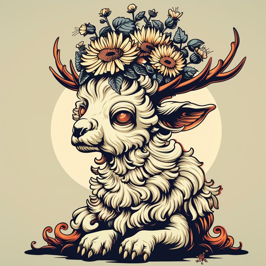 mythical  lamb  flowers  hybrid  creature  unique  fantastical  nature  blend  adorable 941248