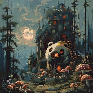 panda  forest  painting  nature  illustration  mushrooms  animals  colors  wildlife  peaceful 1051944