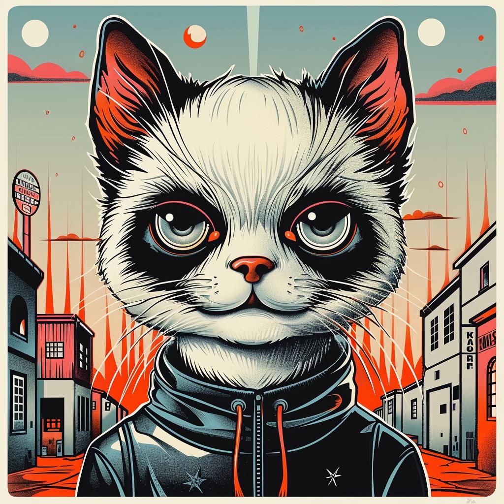 panda-cat  hoodie  red  background  animal  humor  whimsical  portrait  stylized  comic 1032995