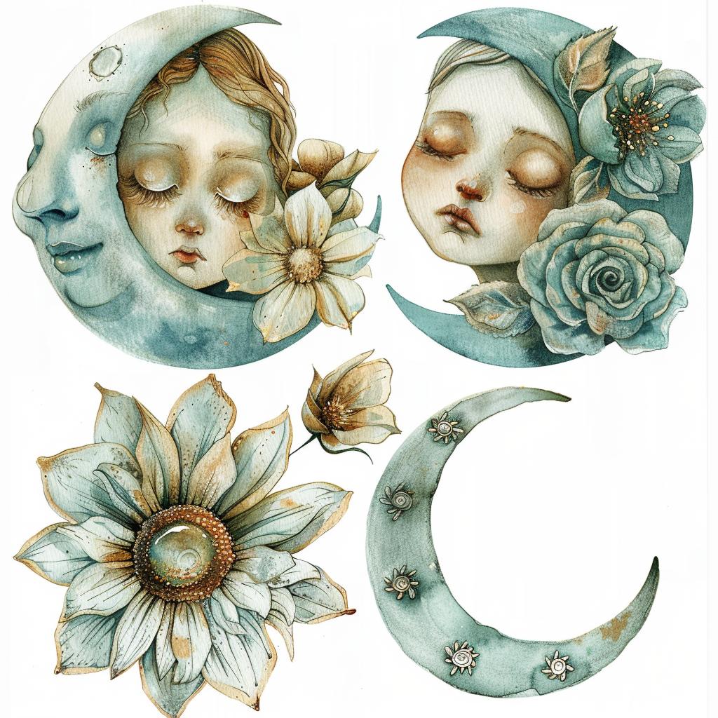 clipart  watercolor  moon  flowers  art  paintings  serene  boho  gentle  natural 960158