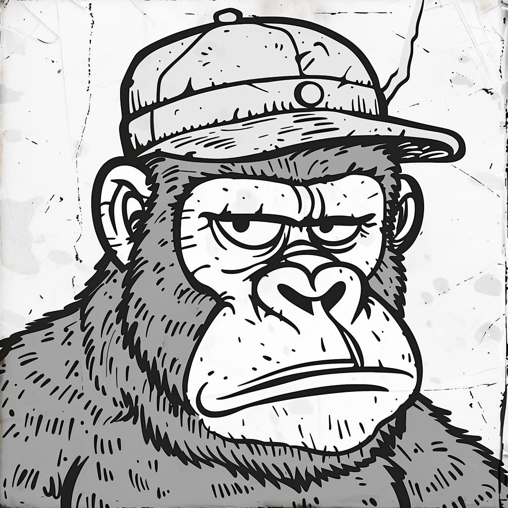 gorilla  bucket  cap  Kirby  1950s  vibrant  comic  portrait  illustration  frown 920299