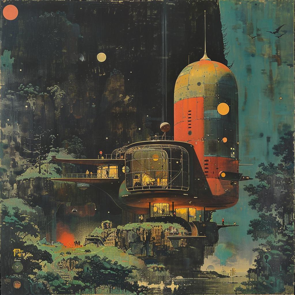 sci-fi  vintage  painting  forest  house  futuristic  illustration  art  StudioGhibli  design 922271