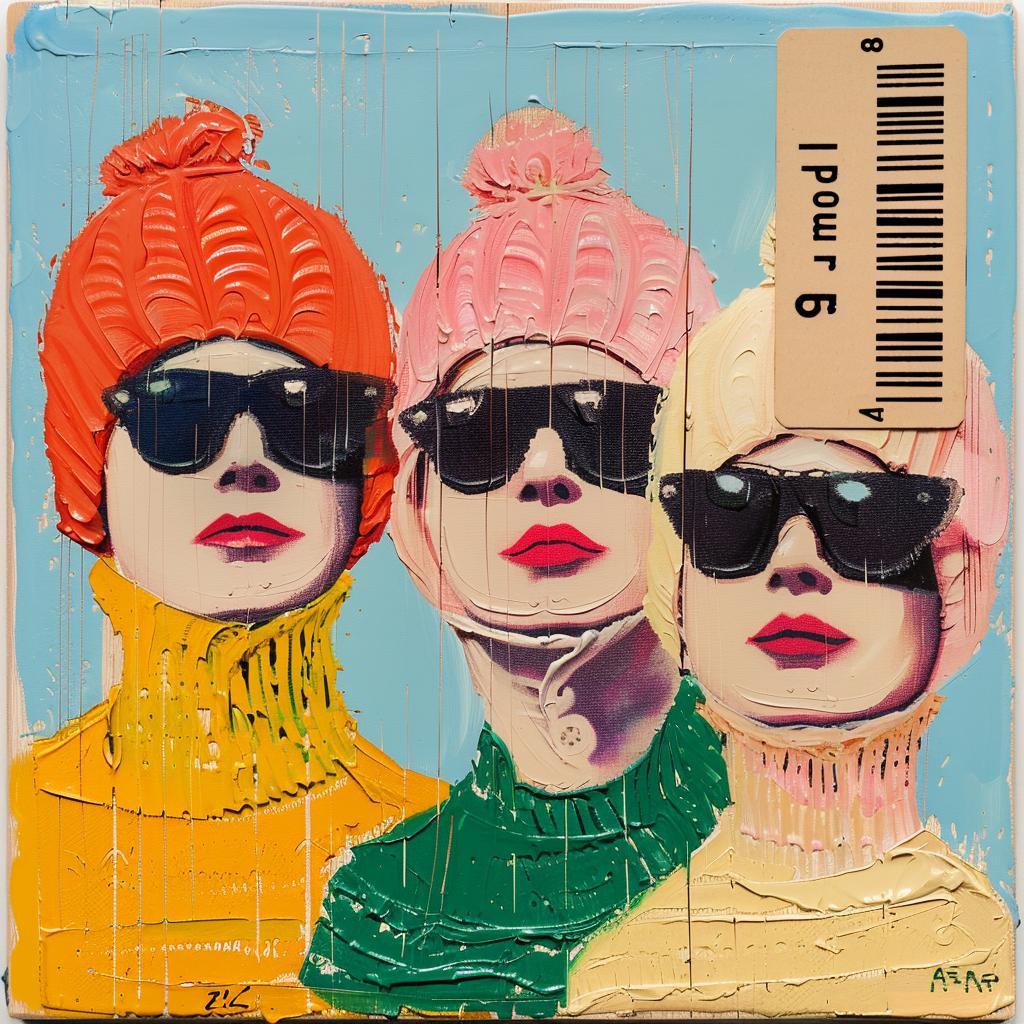 women  sunglasses  hats  colorful  encaustic  close-up  stylized  impasto  Cornella  joyful 1015417