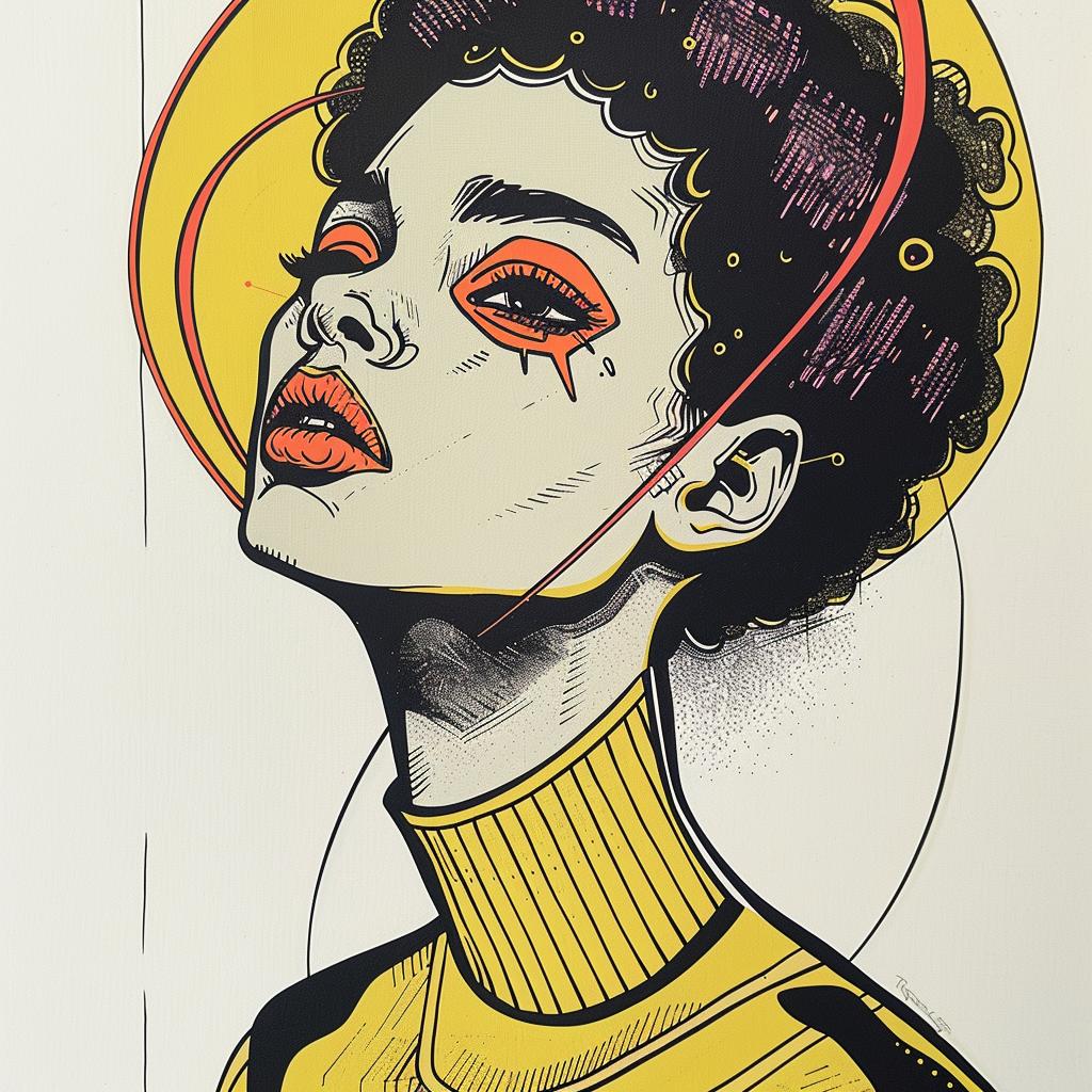 PopArt  model  AfricanAmerican  hair  hat  yellow  PatrickNagel  white  background  illustration 938258