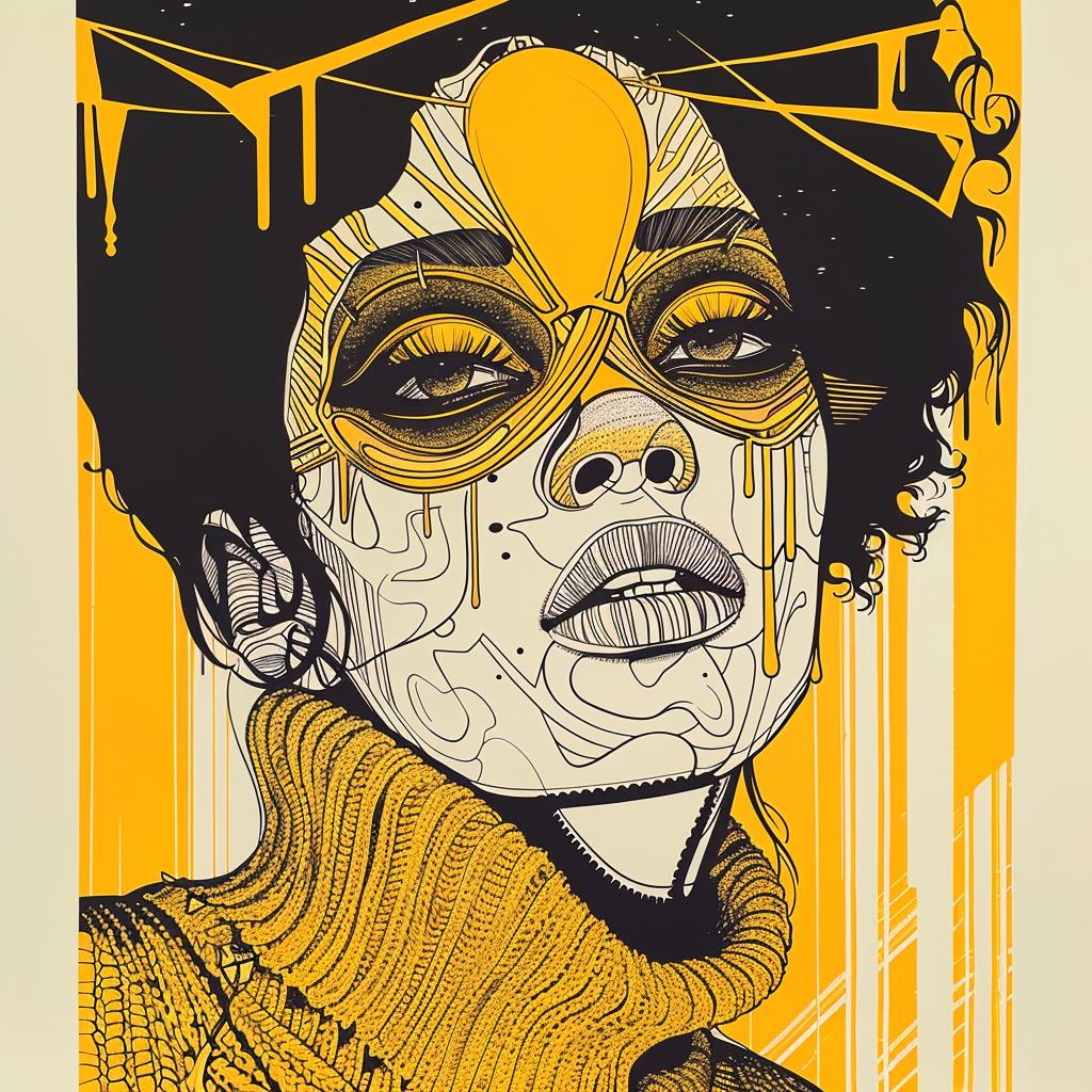 PopArt  woman  yellowBlack  poster  HalleBerry  dripping  eyeMakeup  TroyBrooks  vivid  whiteBackground 939266