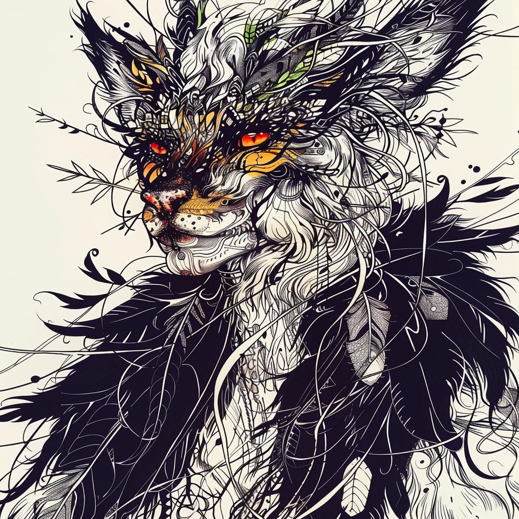 mythical  creature  fox  feathers  leaves  fantasy  nature  hybrid  unique  drawing 952915