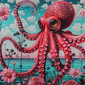 octopus  flowers  field  vibrant  nature  playful  surreal  colorful  organic  marine 1038192