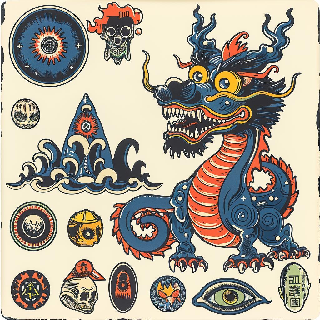 symbols  dragons  tattoo  clowncore  dieselpunk  art  Japanese  collage  horror  design 941534