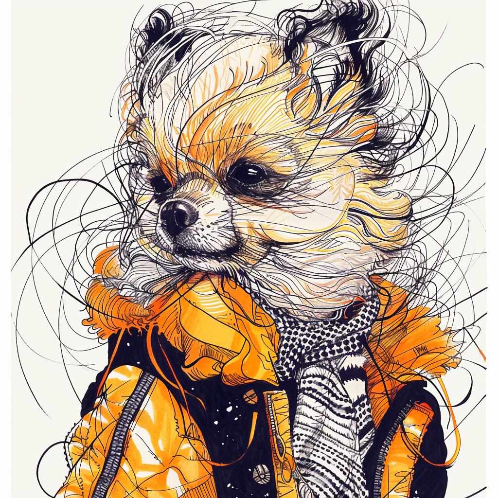 dog  pomeranian  cool  jacket  drawing  canine  fashion  humorous  stylized  cartoon 953401