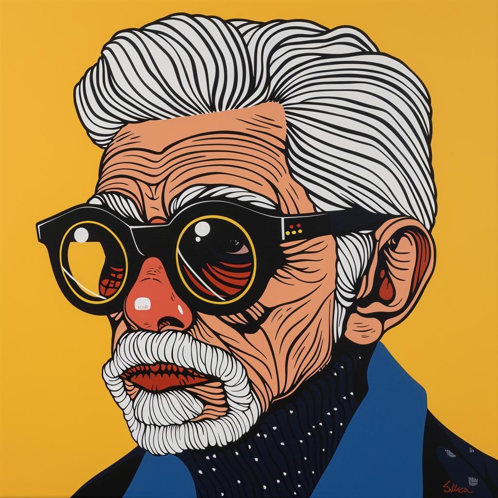 painting  oldman  glasses  blue  portrait  expression  realism  humor  age  character 972974