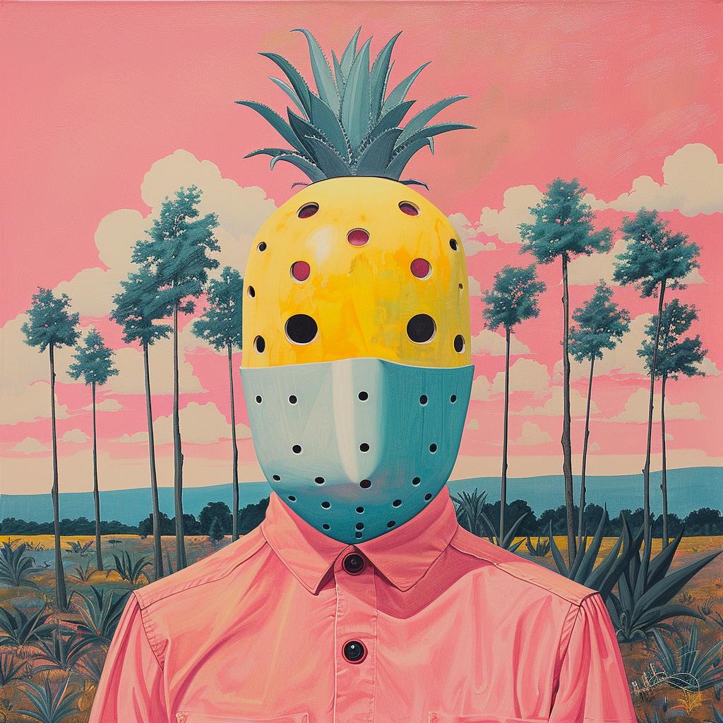 surreal  album  cover  painting  mask  pineapple  creative  art  Joan  Cornella 1017735