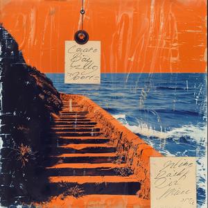 stairs  ocean  sign  encaustic  impasto  palette-knife  orange  blue  landscape  Saul 1066412