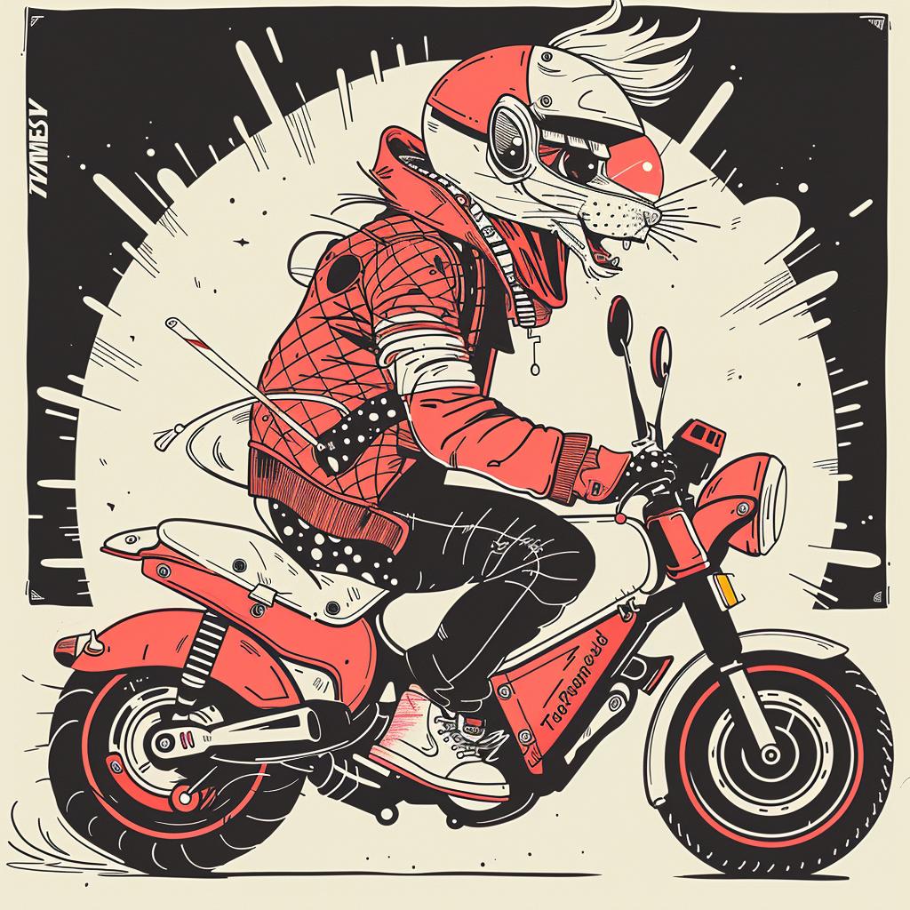 rat  character  moped  happy  cartoon  motorcycle  whimsical  fantasy  playful  comedic 938860