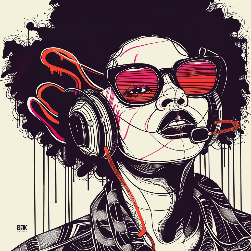 Pop  Art  DJ  african-american  headphones  afro  dripping  makeup  digital  Troy 939076