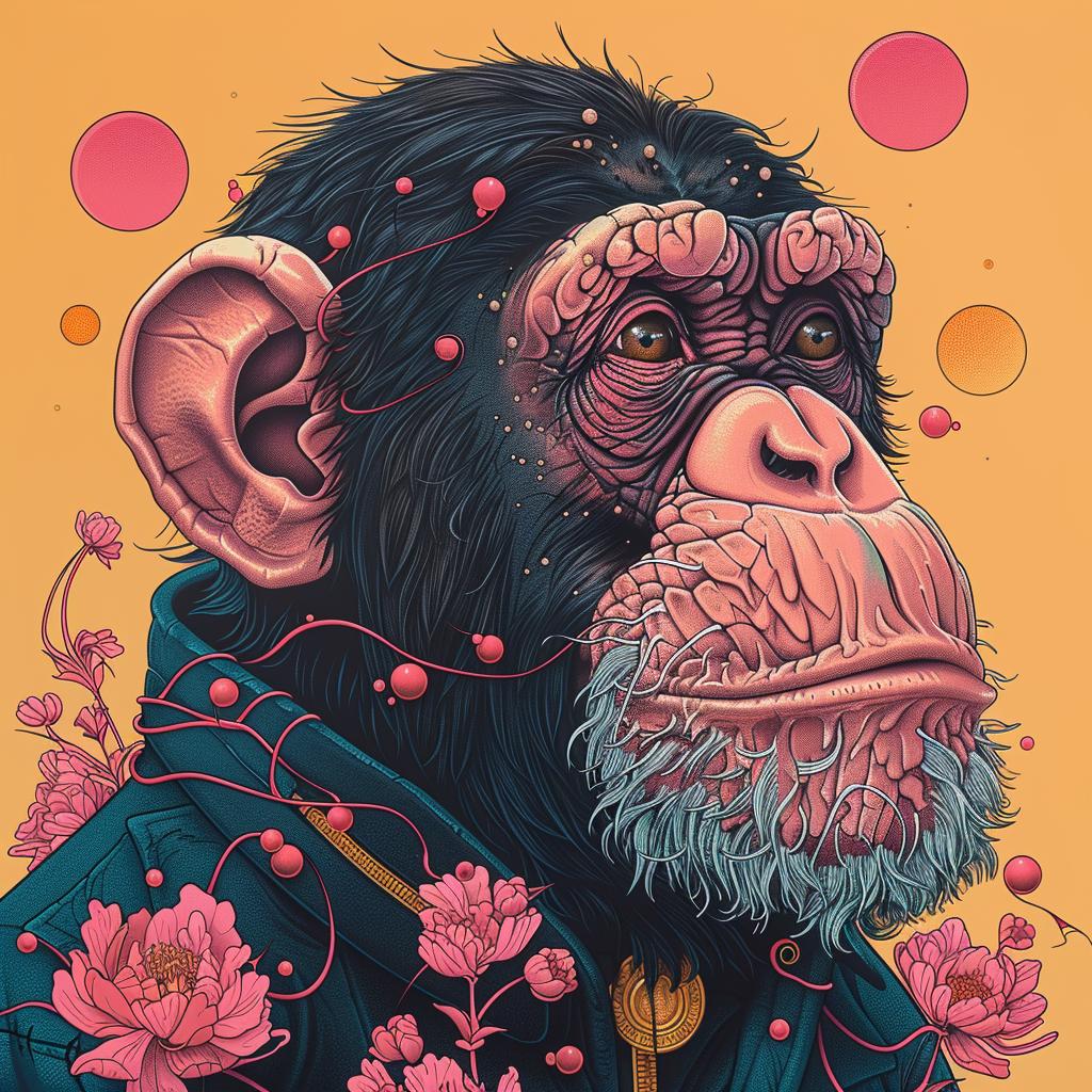 monkey  flowers  naturalistic  dark  occult  spiritual  portrait  art  unique  whimsical 924404