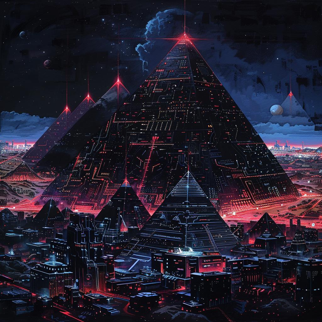 sci-fi  pyramids  dark  gouache  vintage  epic  illustration  black  night  composition 922326